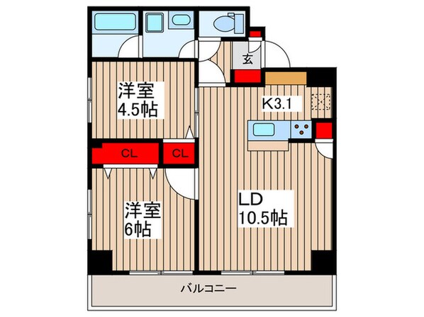 ﾊﾟｰｸｷｭｰﾌﾞ本所吾妻橋の物件間取画像